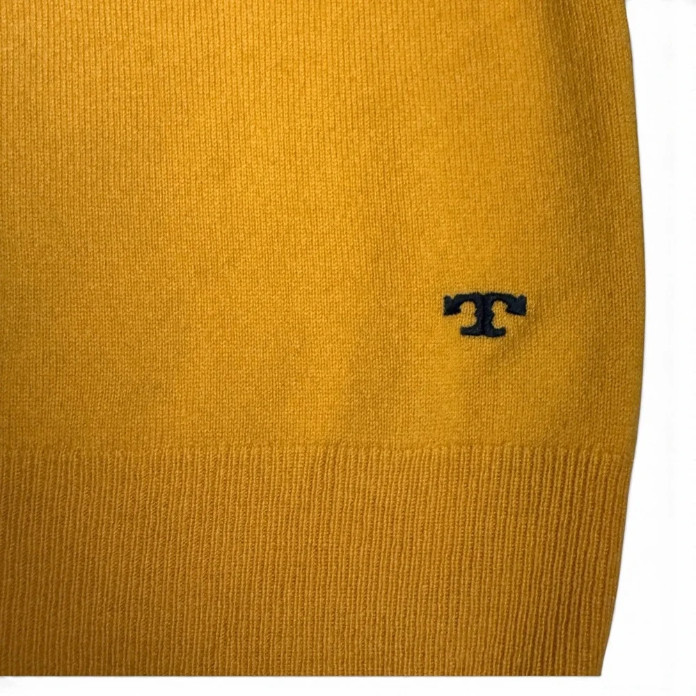 Tory Burch Cashmere Sweater Signature Gold Women Medium Preppy Logo Crewneck